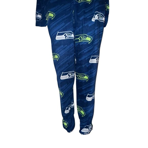 NFL Team Apparel Seattle Seahawks Pajamas Mens L Unionsuit PJs Footies Blue - Picture 8 of 10